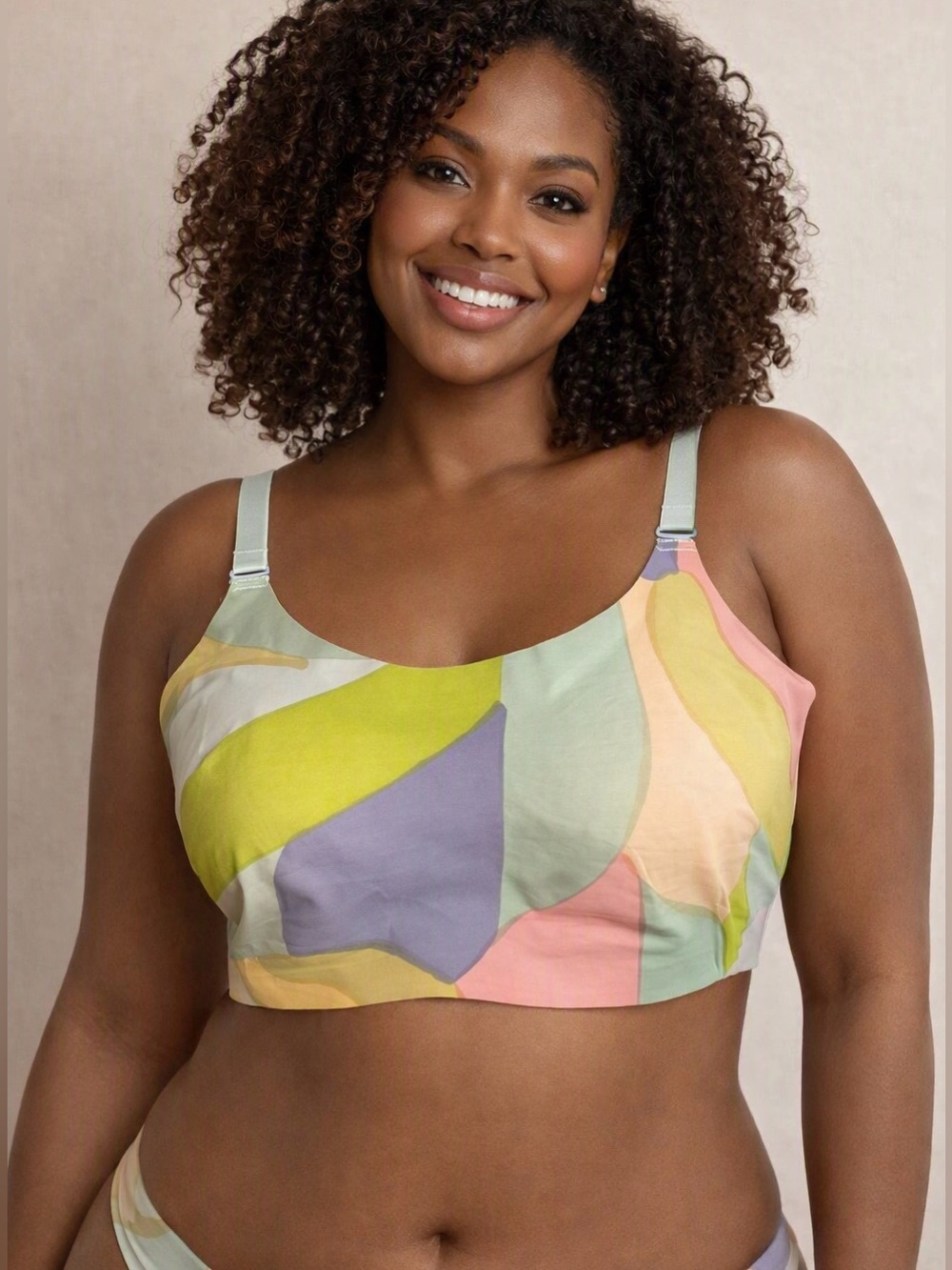 KNIX - Evolution Wireless Bra. Pastel Patchwork Geo print. No space for cups.
